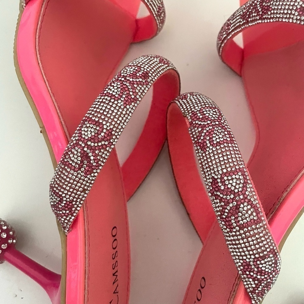 CAMSSOO Women's Double
Rhinestones strap Heels Sandals Rose Red size 42 - Picture 10 of 15